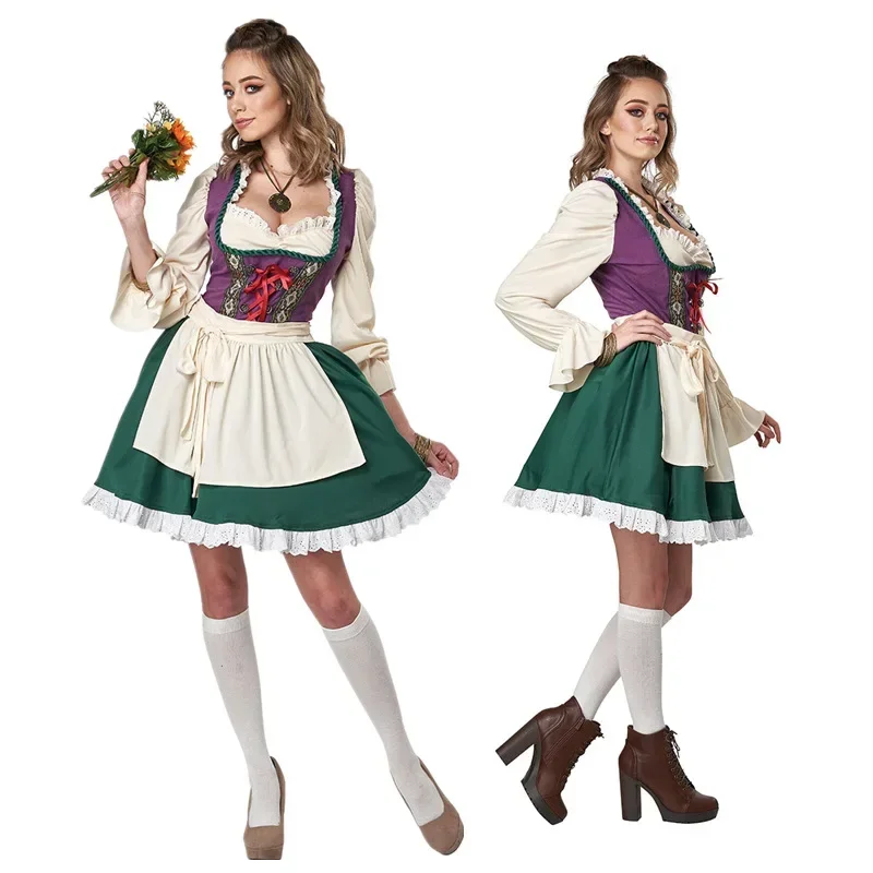 

German Traditional Munich Beer Festival Halloween Clothing Women Germany Ethnic Apron Dress Set Carnival Oktoberfest Uniforms