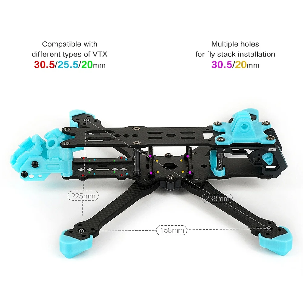 Axisflying MANTA 5 inch Carbon Fiber Squashed X Frame Kits 238mm Wheelbase 5mm Arm Thickness for RC FPV 5inch Freestyle Drone