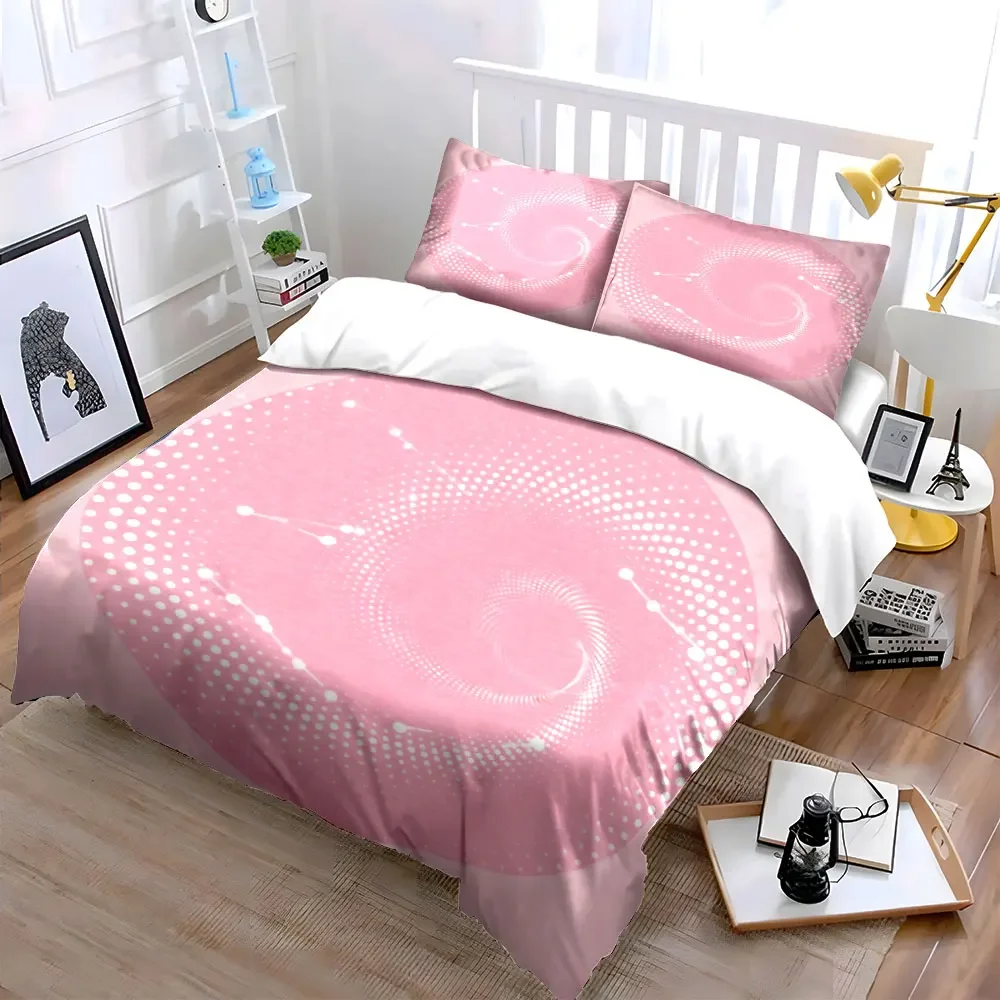 3Pcs Pink Abstract Constellation Bedding Set,Pastel Pink Star Dots Print Duvet Cover + 2 Pillowcases,Exquisite bedding decor