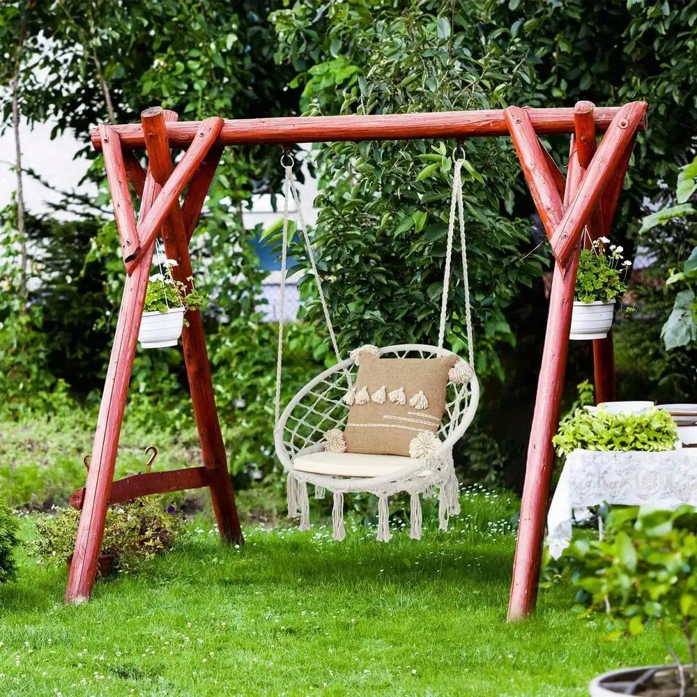 Hammock Chair, Handmade Lace Swing Chair With Suspension Hardware Kit, Bohemian Cotton Rope Sling Chair