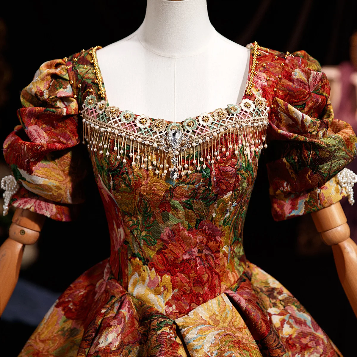 European Monet Oil Painting Retro Court Style French Print Dress Annual Meeting Drama Birthday Party Performance Dress Robe Fête