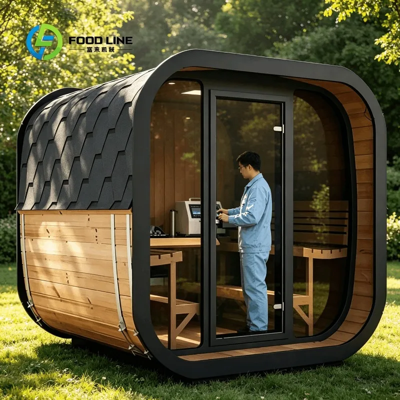 Customized Wood Sauna Room For Garden Spa With Durable Roof And Metal Bands Home Wellness Bulk Save Money Glass Door