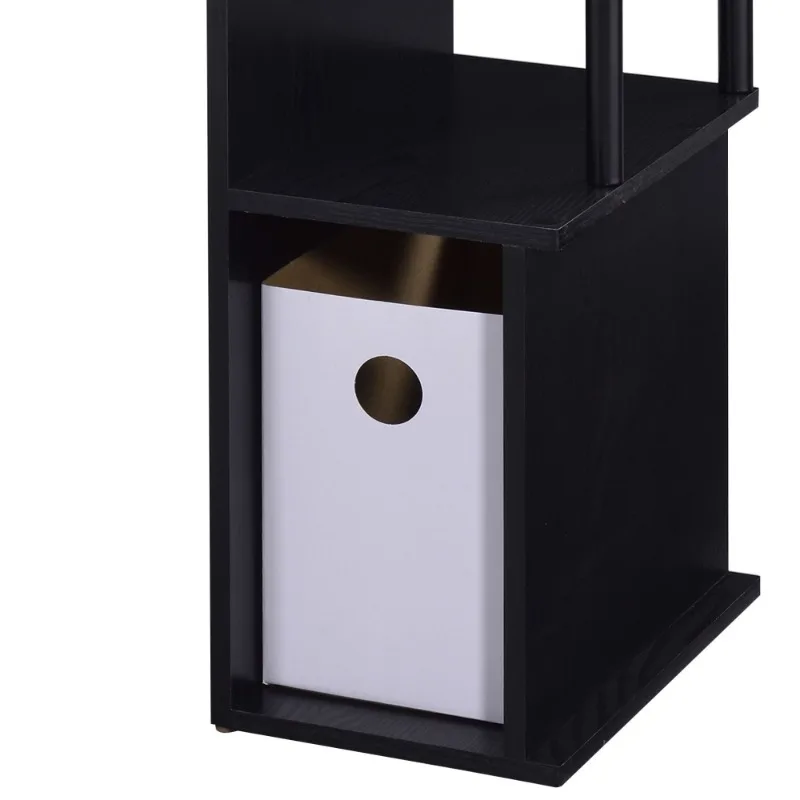 Modern Black Foldable Computer Desk with Storage Cabinet Space-Saving Home Office Writing Table Study Workstation