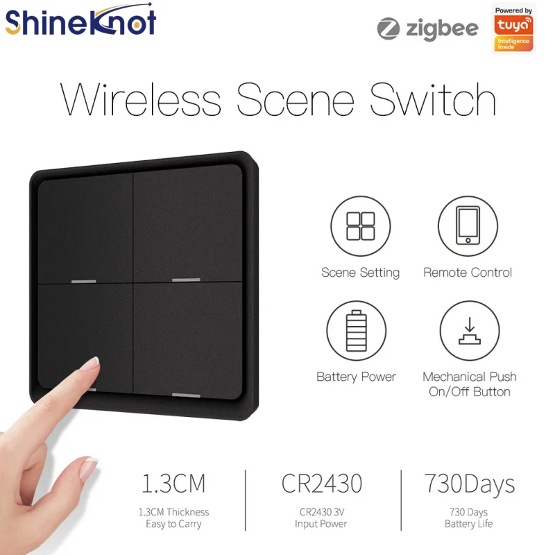 SHINEKNOT Tuya Smart Home Zigbee Scene Switch App Timed Remote Control 4 Key Scene Free Paste Smart Switch