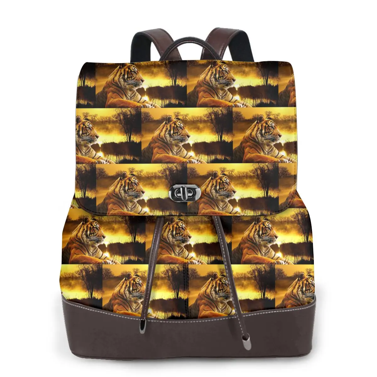Tiger And Sunset Bookbag School Student Bags Hiking Travel Daypack for Women Fashion Derma Backpack