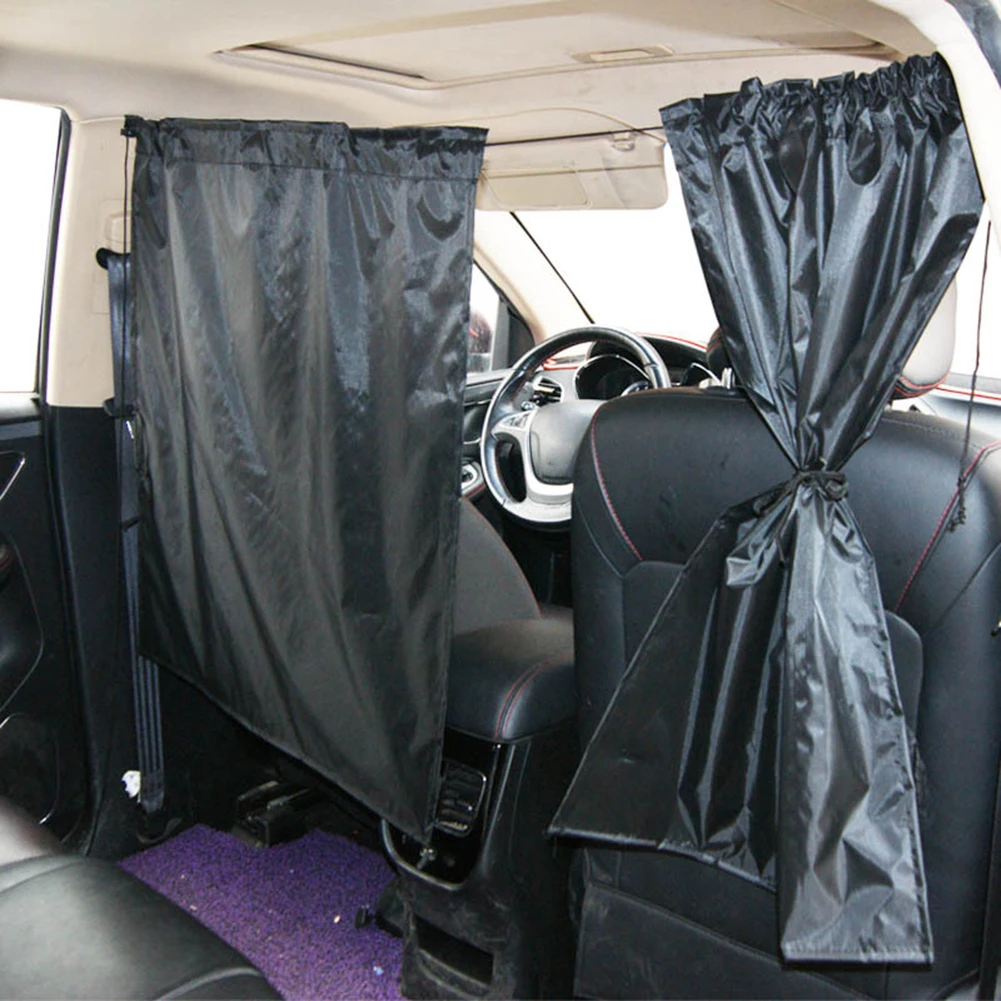 3 Pcs Car Privacy Curtain Set Black Memory Fabric Rear Seat Divider Side Window Sunshade For Camping Baby Sleeping SUV Sedan