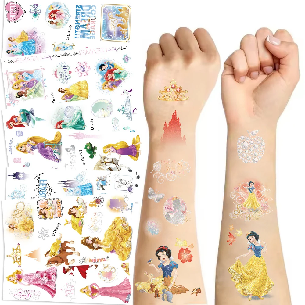 

10pcs Disney Cute Anime Princess Tattoo Stickers Cartoon Aesthetic Children DIY Arm Face Temporary Tattoo Decal for Kid Toy Gift