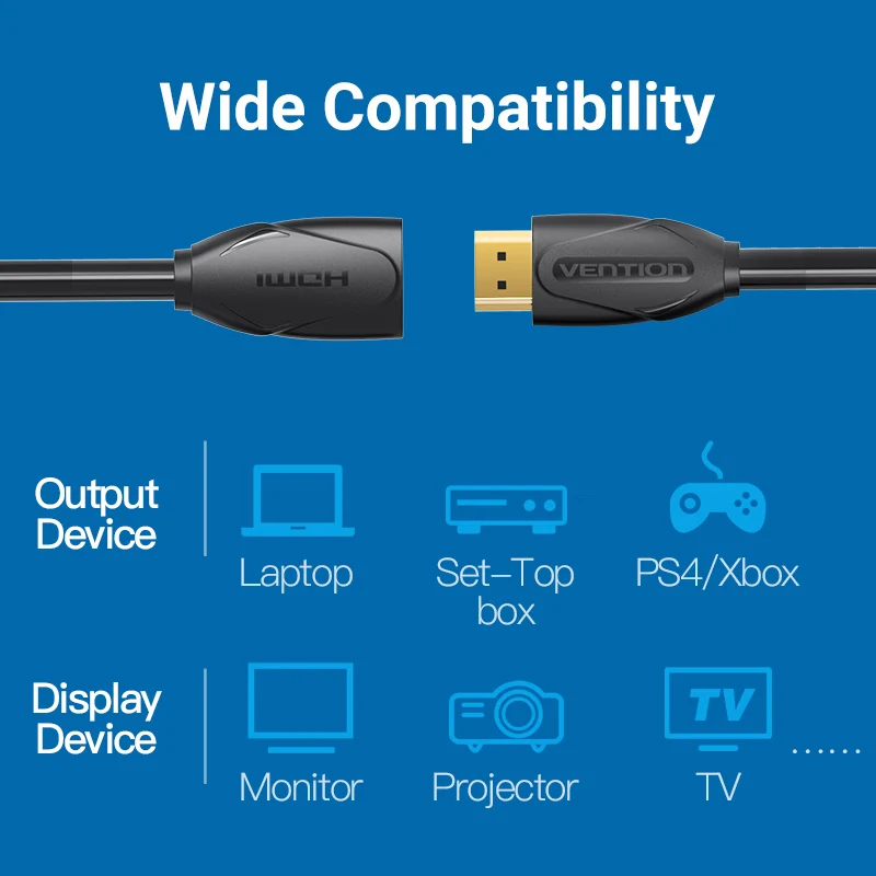 Vention kompatybilny z HDMI przedłużacz 4K 60Hz przedłużacz v2.0 kabel męski na żeński do HDTV przełącznik do nintendo PS4/3 zgodny z HDMI