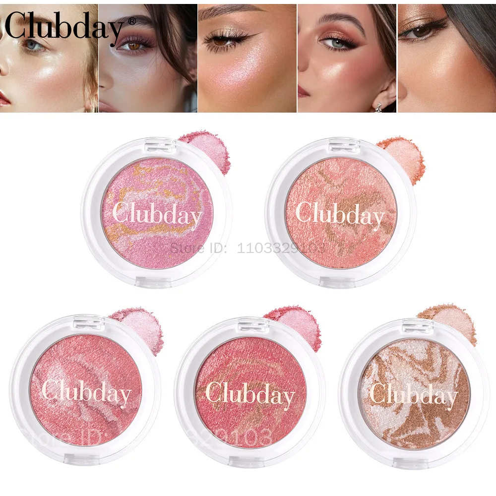 Pearly Blush รูปแบบหินอ่อน Face Baked Brighten Blush Highlight ยาวนาน Natural Highgloss High Pigment Contour แต่งหน้า
