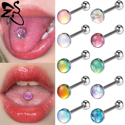 ZS 1 Piece Colorful 14G Stainless Steel Tongue Piercing 7MM Fish Scale Shape Tongue Rings Ear Helix Cartilage Piercings Earring
