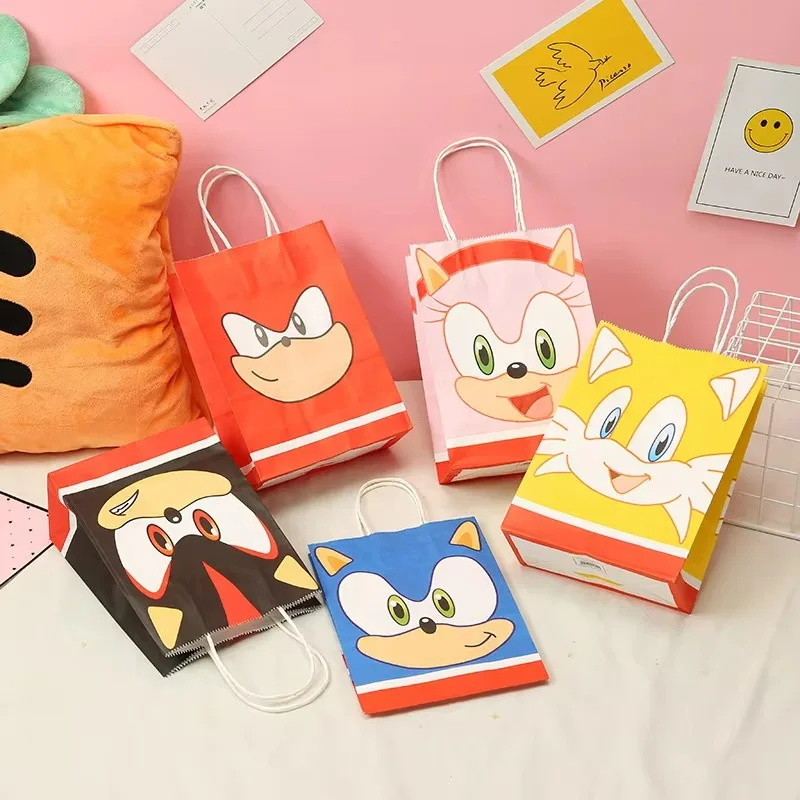 

5pcs Anime Sonic Kraft Paper Bag Hedgehog Cartoon Print Gift Bag Children Party Supplies Surprise Handbag Into Toys Candy Gift