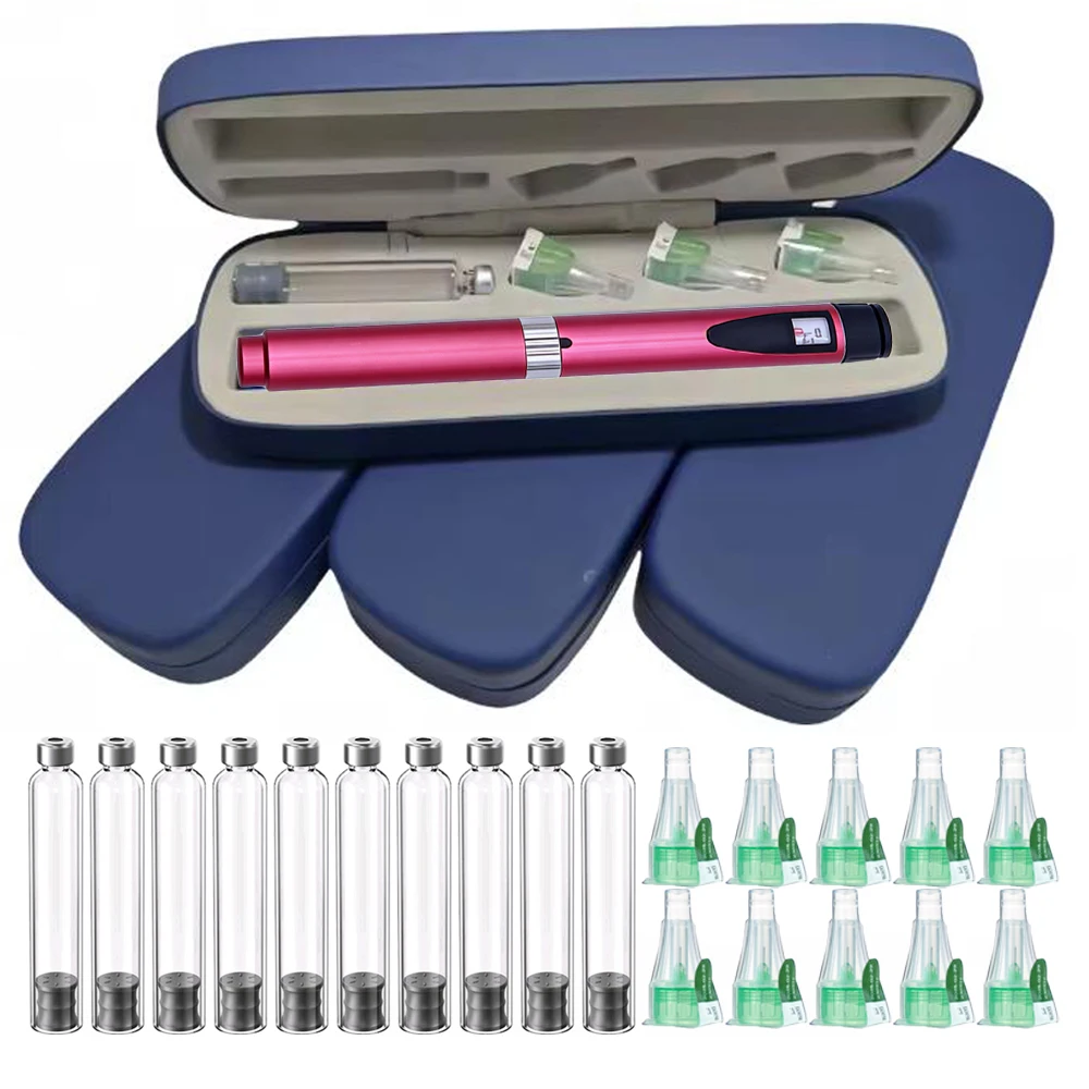 Red Reusable Accurate Dose Adjustable 60U Injection Pen 3ml Cartridge Pen Tip & Box Compatible Syringe Pen for Insulin Injection