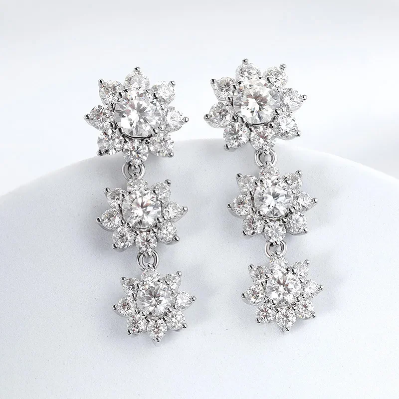 

DRring 2.8-5.8CTTW D Color All Moissanite Drop Earrings Classic Sunflower Sparkling Full Diamond Jewelry 925 Sterling Silver GRA