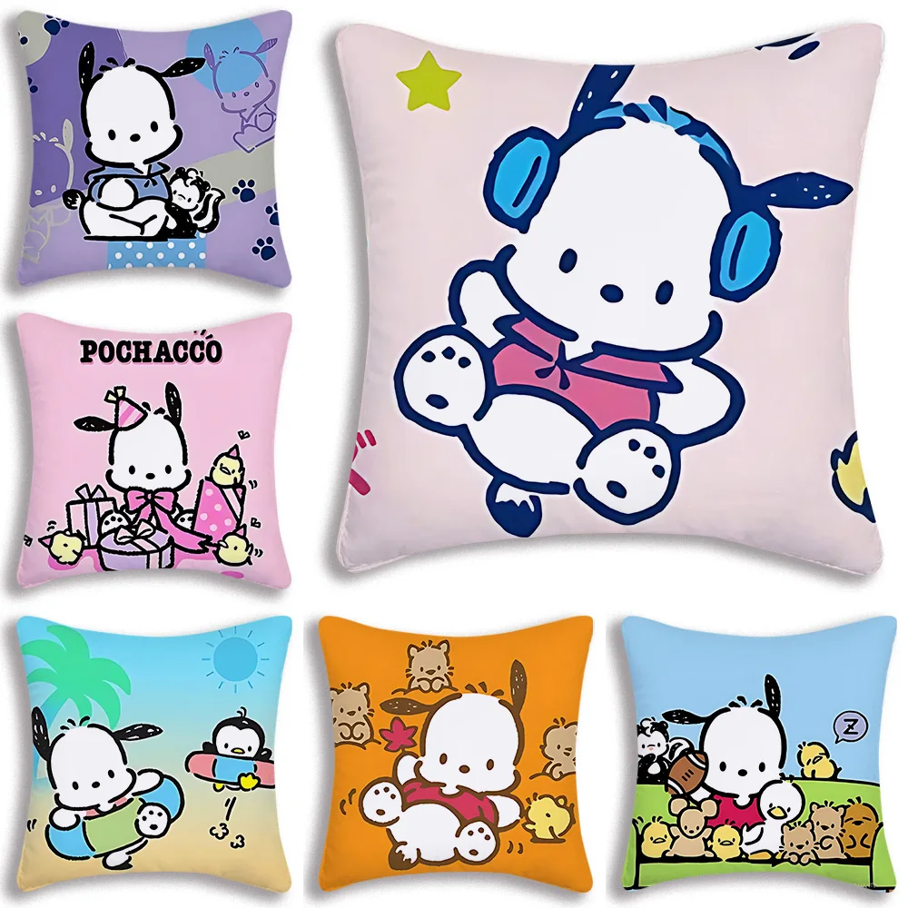 Cartoon Sanrio Pochacco Kawaii Pillow Covers Cartoon Sofa Decorative Home Double-sided Printing Short Plush Cute Cushion Cover