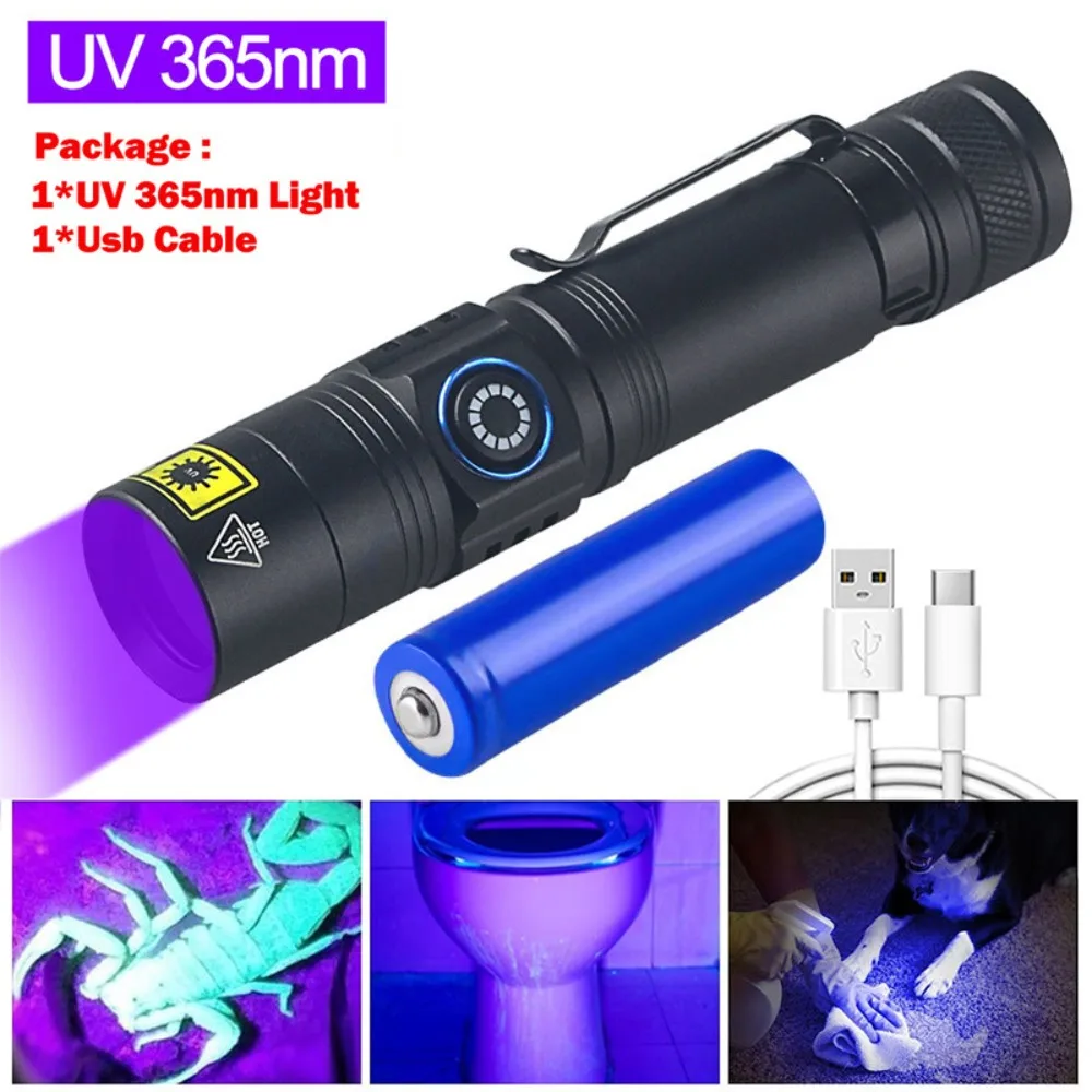 Hot Mini UV Flashlight USB Rechargeable 365nm Wood's lamp Portable Cat Ringworm Detector for Night Fishing