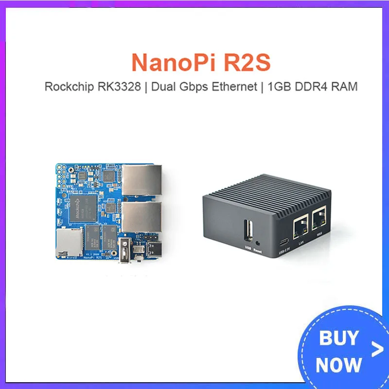 Top NanoPi R2S Rockchip RK3328, Mini enrutador con carcasa de Metal CNC, puerto Dual Gigabit, sistema OpenWrt SBC de 1GB