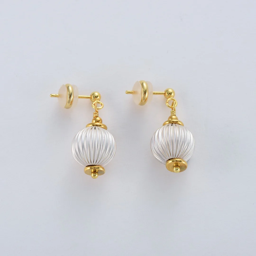 

Niche Designer 14K Gold Filled Pumpkin Shape Drop Dangle Stud Earrings For Women White Enamel Lantern Ear Huggies Fine Jewelry