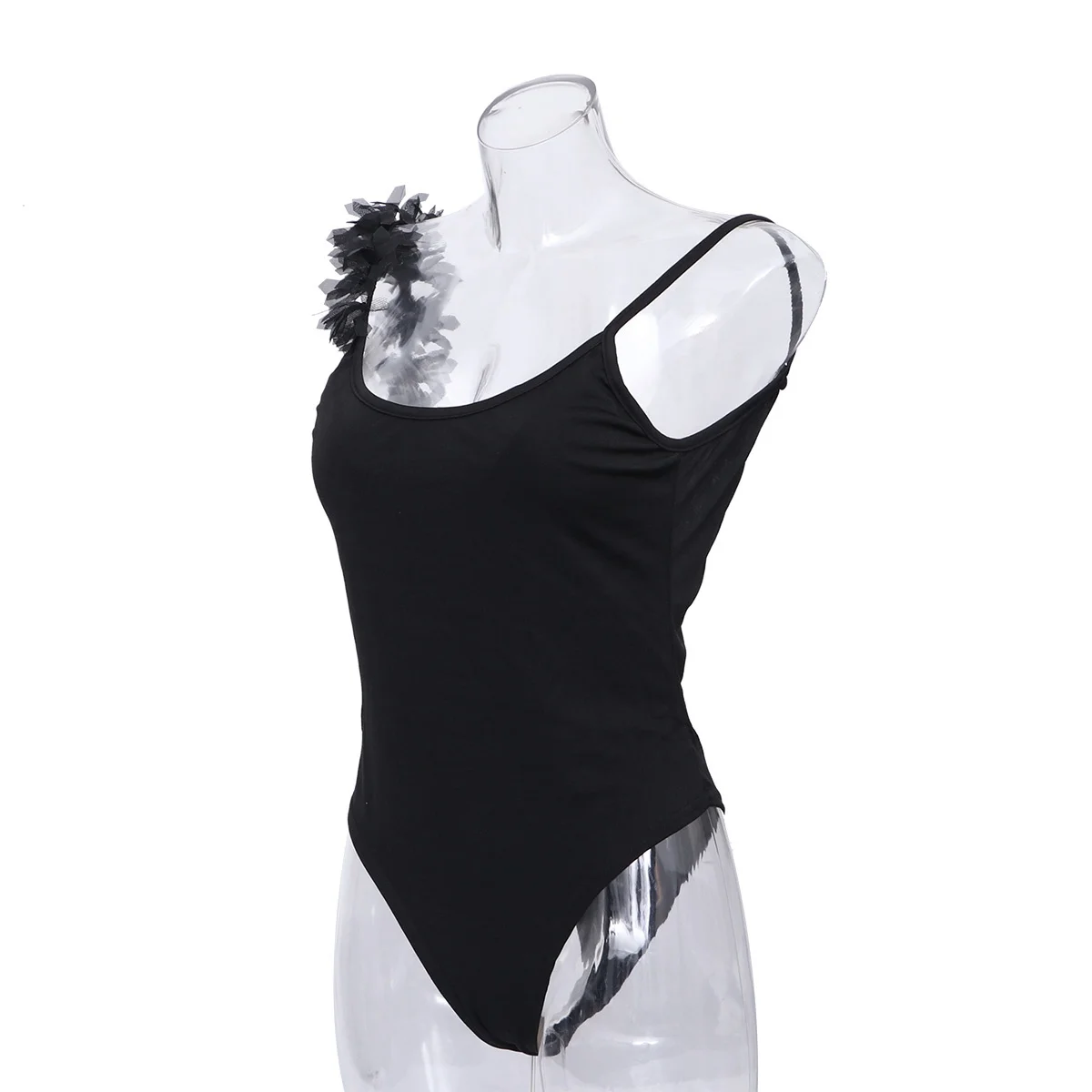 

One-Piece Swimming Suit Three-Dimensional Flower Trimmed Backless Swimsuit for Women Gilrs - Size S (Black)