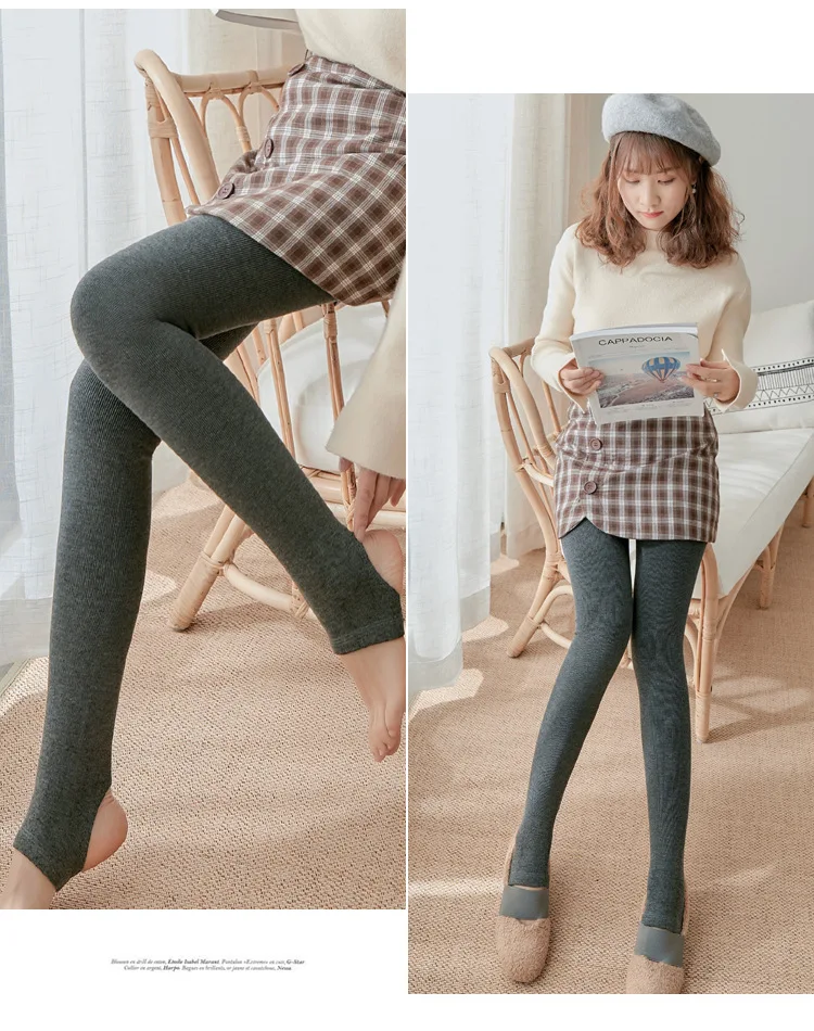 Gerippte Thermo-Leggings mit vertikalen Streifen für Damen im Herbst und Winter, Fleece, verdickt, Street Ready, nahtlos, hohe Taille, Thermohose – Detail 19
