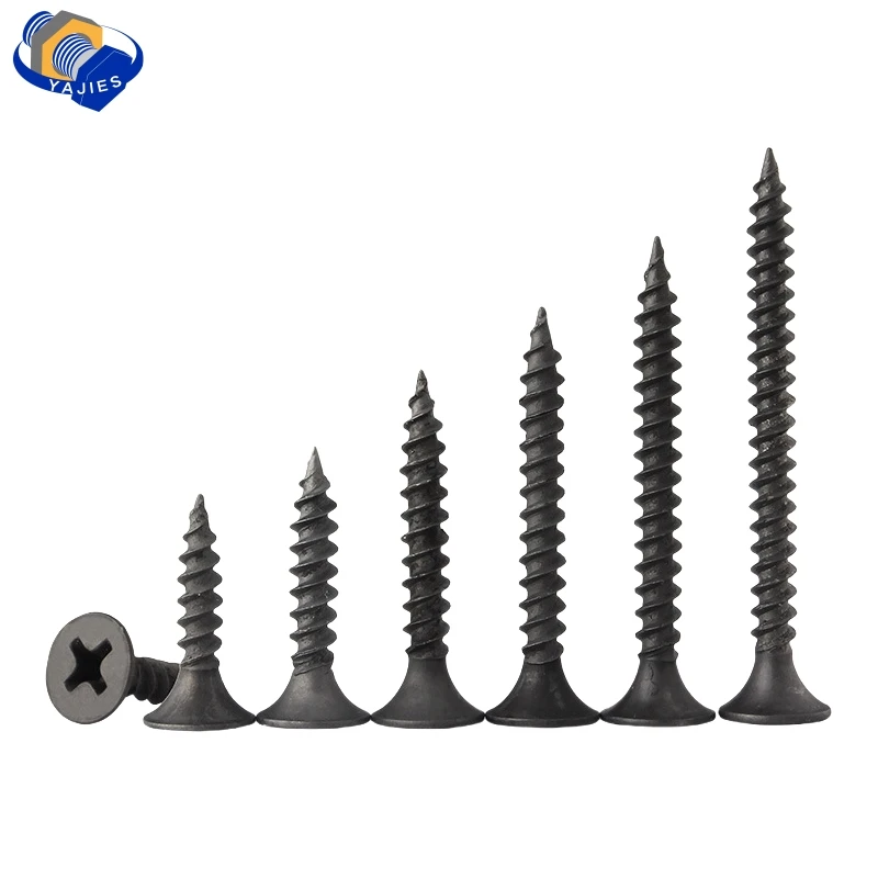100Pcs #6/M3.5 Black Cross Flat Head Sheet Metal Screws Drill Wood Carbon Steel Screws Suitable For Wood Furniture Maintenance