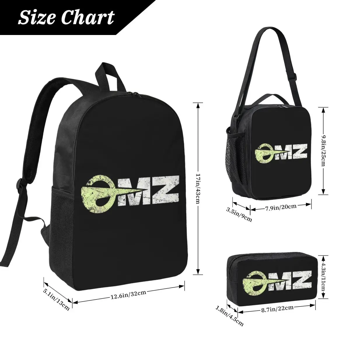 OMZ MZ World Vintage Motorcycle Backpack Boys Girls BookBag School Bag Computer Shoulder Bag 3ps Insulated Lunch Bag Pencil Case