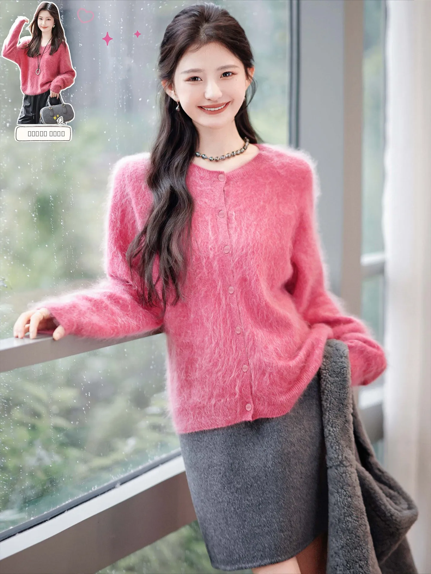 

Zhaodaxi Heavyweight "Sweet Heart Camere Open Cardigan" 00% Goat Camere Autumn New Knitted Open Cardigan plus Hood