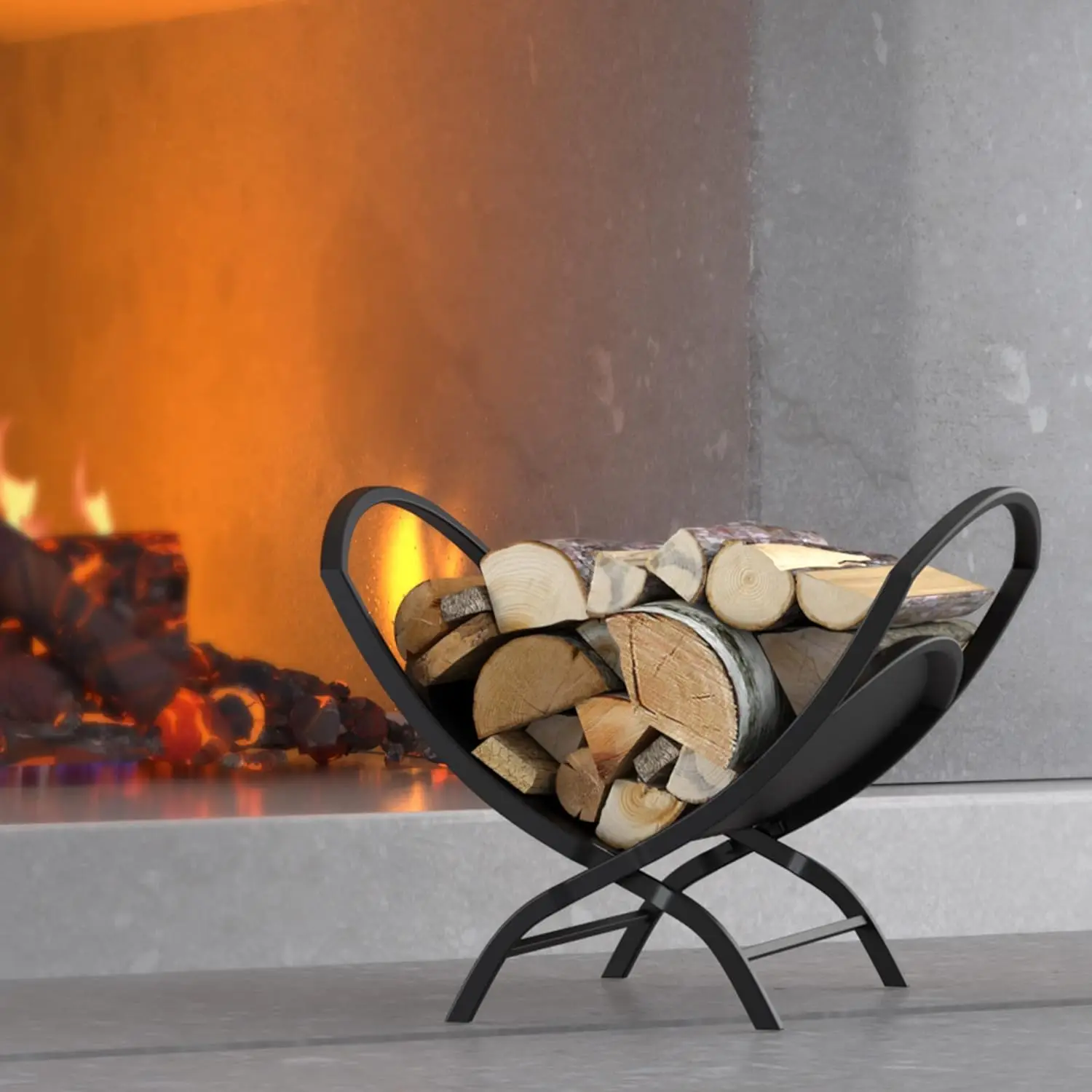 حامل سجل الموقد قابل للطي رف الحطب الداخلي، رف الحطب الخارجي، رف التراص، رف تخزين للحطب بواسطة