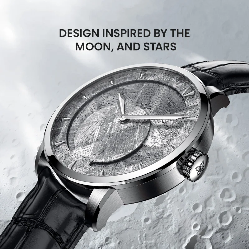 AGELOCER Original Astronomer Watch Meteorite Dial Luxury Automatic Mechanical Moon Phase Watch Birthday Gift for Men