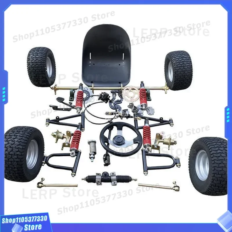 DIY Go Kart Front Rear Suspension Kit with 1m Rear Axle Steering Wheel for Homemade Four Wheeler 6 7 8 Inch Tires Accessories