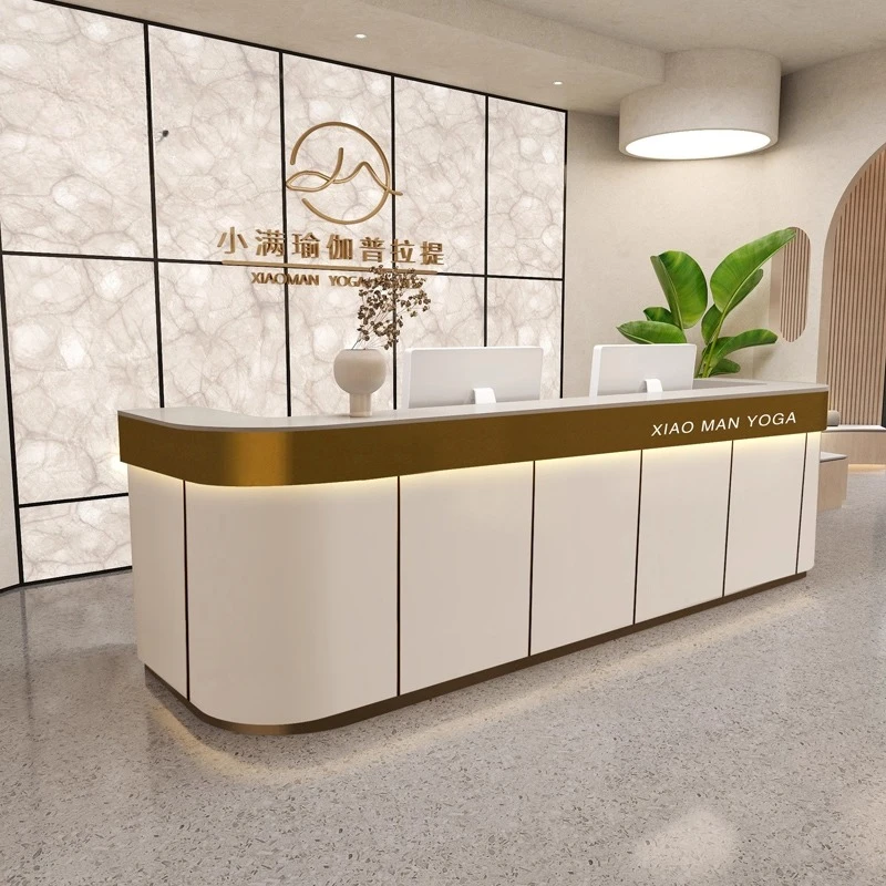 Light luxury beauty salon Stainless steel checkout page Curved medical beauty dental clinic Bar Hotel lobby Reception desk