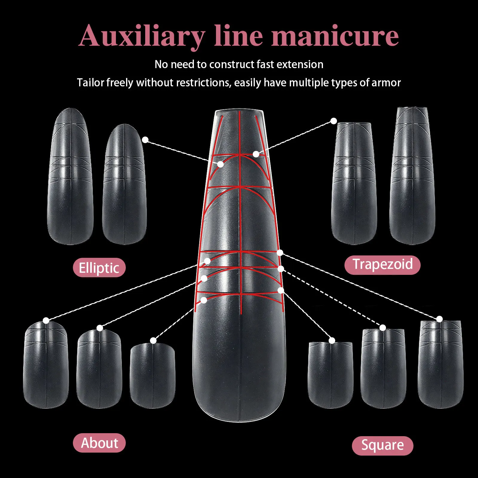 Soft Gel False Nails Capsule Full Cover Multifunctional Coffin Extension Nail Tips With Auxiliary Lines Innovative Press On Nail