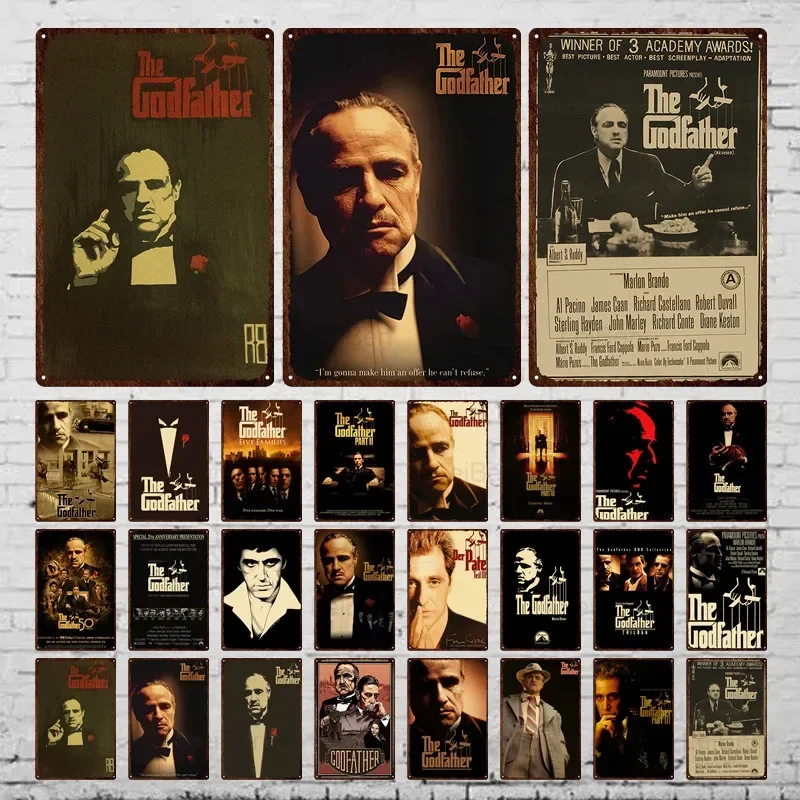 Classic Gangster Movie The Godfather Vintage Plaque Marlon Brando Metal Tin Sign Decorative Plate Cinema Wall Decor Bar Pub Club