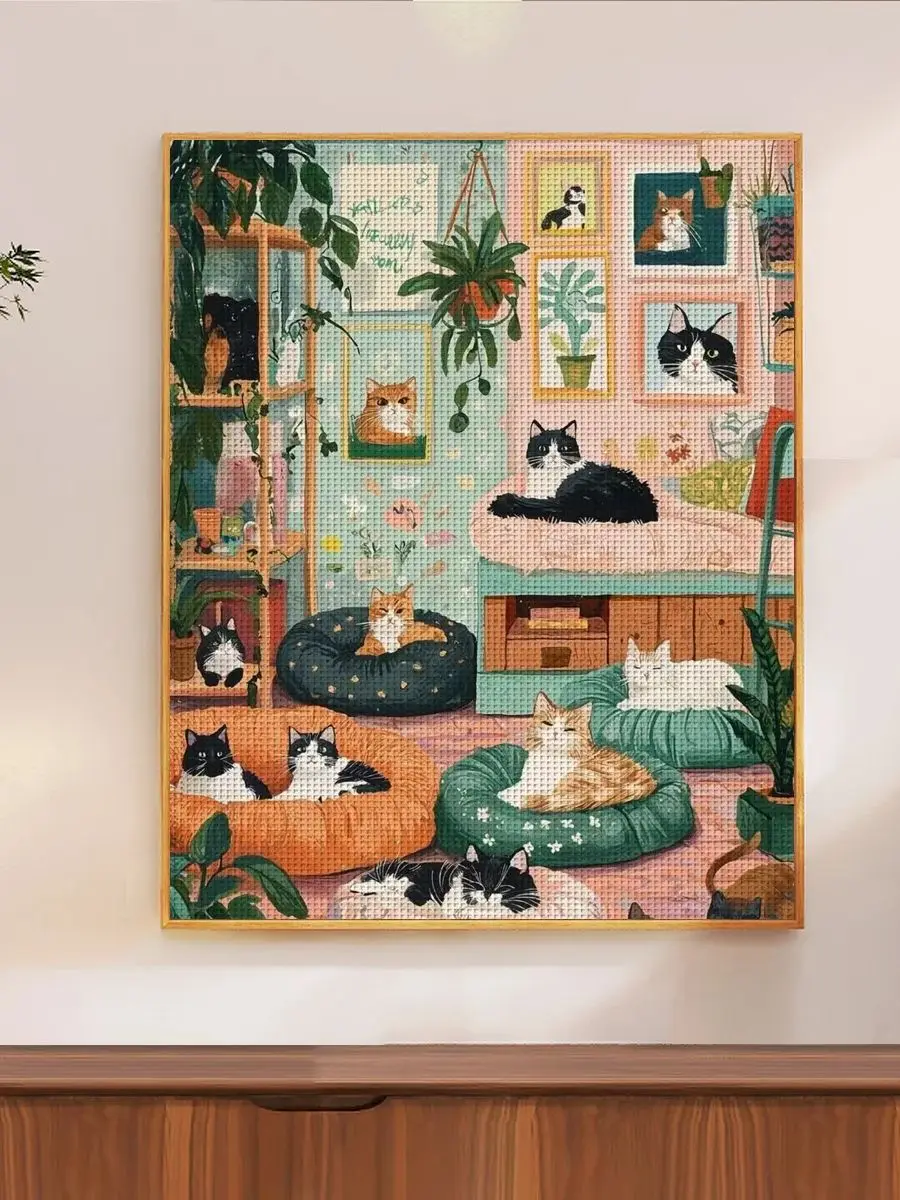 1 Stück 40X50CM/15,74*19,7 Zoll Katzen-Motiv Kreuzstich-Set DIY-Kit 11CT/14CT DIY-Stickerei-Set DIY-Kreuzstich-Set – Detail 1