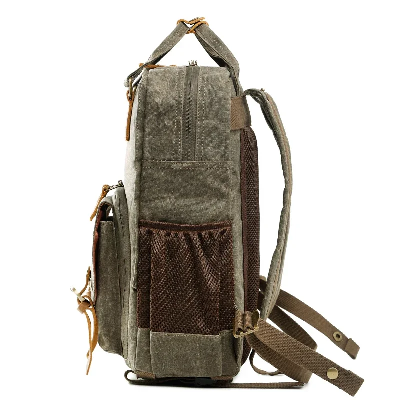 Latest 2024 model In Stock Waterproof Vintage Padded Oil Waxed Canvas Dslr Slr and Laptop Bag Travel Camera Backpack