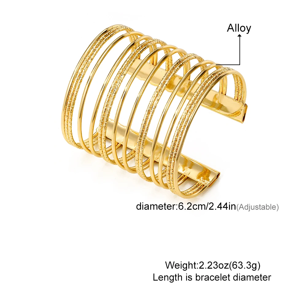 IPARAM Exaggerated Feathery Texture Metal Bangles Glossy Multilayer Open Cuff Arm Bracelet Women Men Punk Jewelry