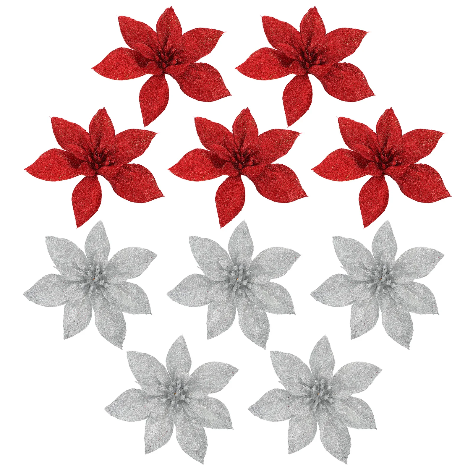 

10 Pcs Artificial Glitter Flowers for Christmas Tree Decorations Reusable Wreaths Holiday Party SuppliesTable Centerpiece