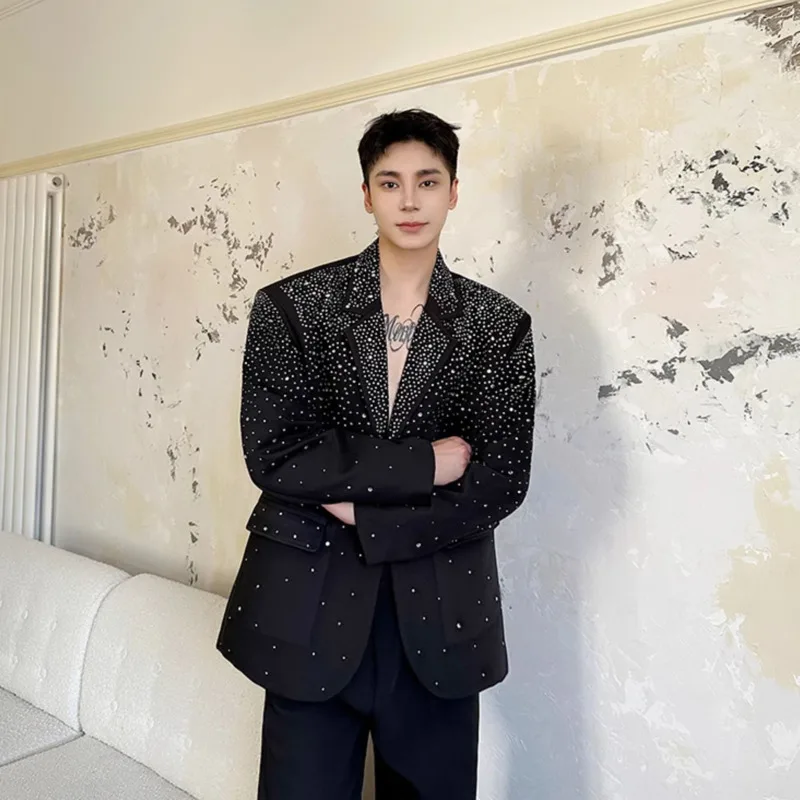 WTHT แฟชั่นผู้ชายไม่สม่ําเสมอ Spliced Diamond Design Blazer Coat อินเทรนด์ 2025 ฤดูร้อนสบายๆเสื้อแขนยาวชาย 2A0452