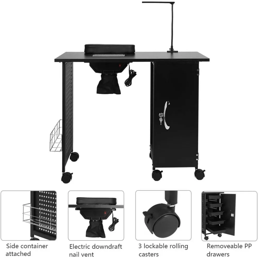 Meja kuku manikur, dengan ventilasi Downdraft elektrik, bingkai besi meja kerja Salon Spa kecantikan dengan kabinet dapat dikunci