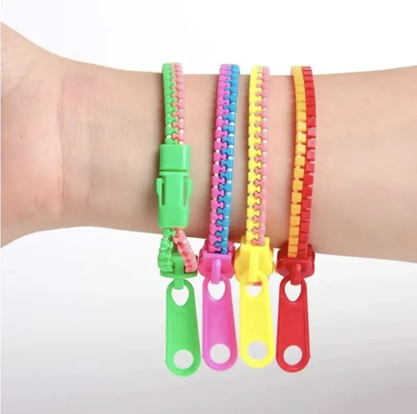 10 pçs doce cor dupla zíper pulseira de plástico diversão alívio do estresse brinquedo sensorial festa amizade pulseira moda decoração