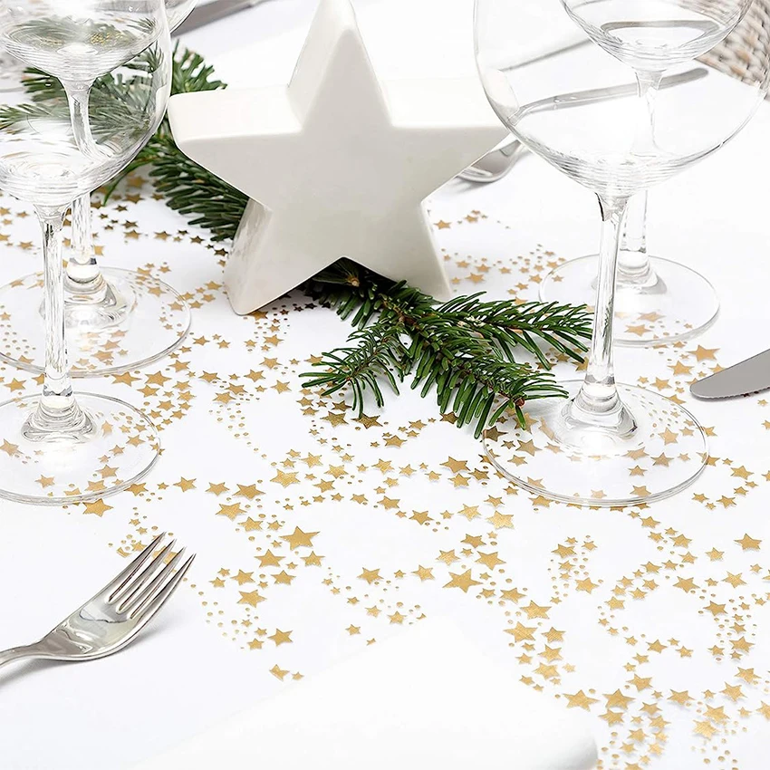 

Golden Star Metallic Organza Table Runner for Advent Time Decorative Christmas Party Table Decor