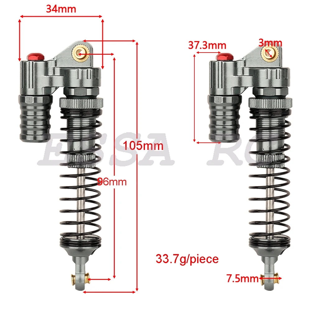 4 Stuks Metalen 96Mm Schokdemper Olie Demper Voor 1/10 Rc Crawler Auto Axiale Scx10 90046 90047 D90 Upgrade Vervangende Onderdelen