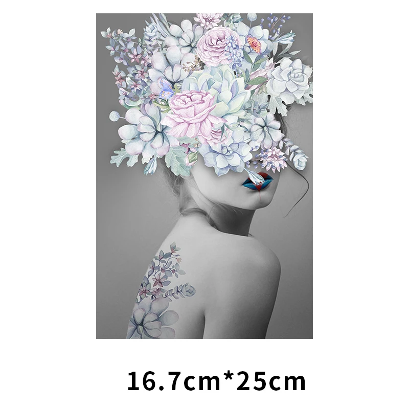 Beauty Flower Girl Patches For Clothing Thermal Stickers On Clothes Art Heat Transfer Vinyl Diy Applique T-shirt Iron On Patch