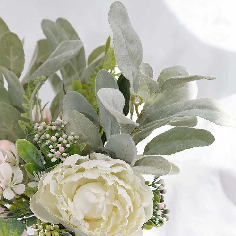 Faux Lambs Ear Stems 5Pcs Flokowana sztuczna zieleń Solid Spray Fake Rabbit Ear Leaves for Home Wedding DIY Craft