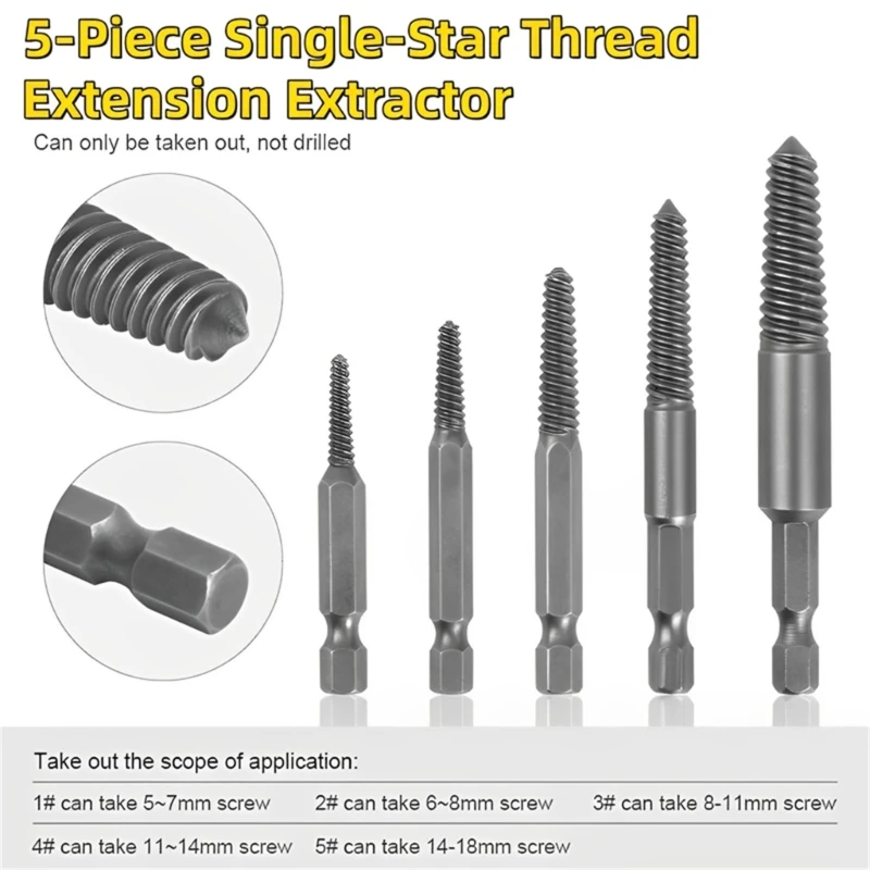 5pieces Damaged Screw Extractor Easy Out Extractor Shank Spanners Multi-application Remove Tool Easy Removal