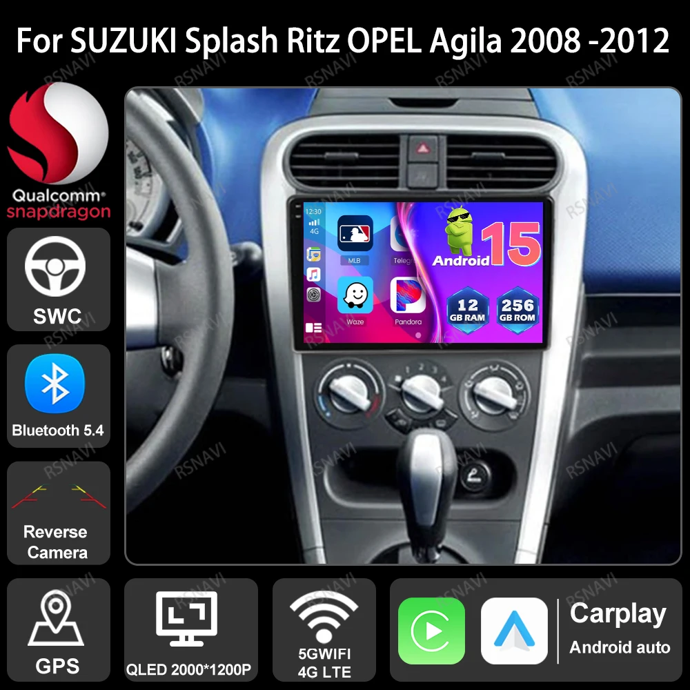 Car Radio Android 15 For SUZUKI Splash Ritz OPEL Agila 2008 -2012 5G WIFI Wireless Carplay Auto Stereo Autoradio Multimedia DVD