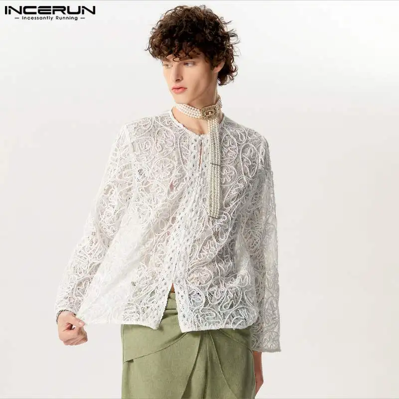 Incerun Tops 2024 American Style Mode Männer Perspektive Jacquard Button Shirts lässig einfache Langarm Cardigan Bluse S-5XL