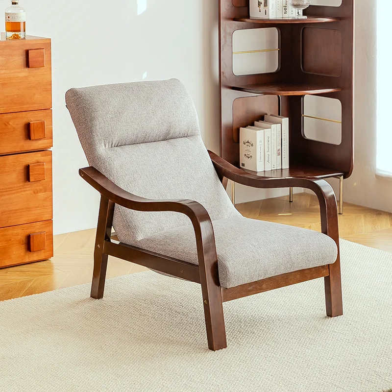 أريكة كسولة مفردة حديثة للترفيه المنزلي كرسي من الخشب الصلب لكبار السن مع مسند ظهر لغرفة المعيشة وغرفة النوم وشرفة القيلولة #6
