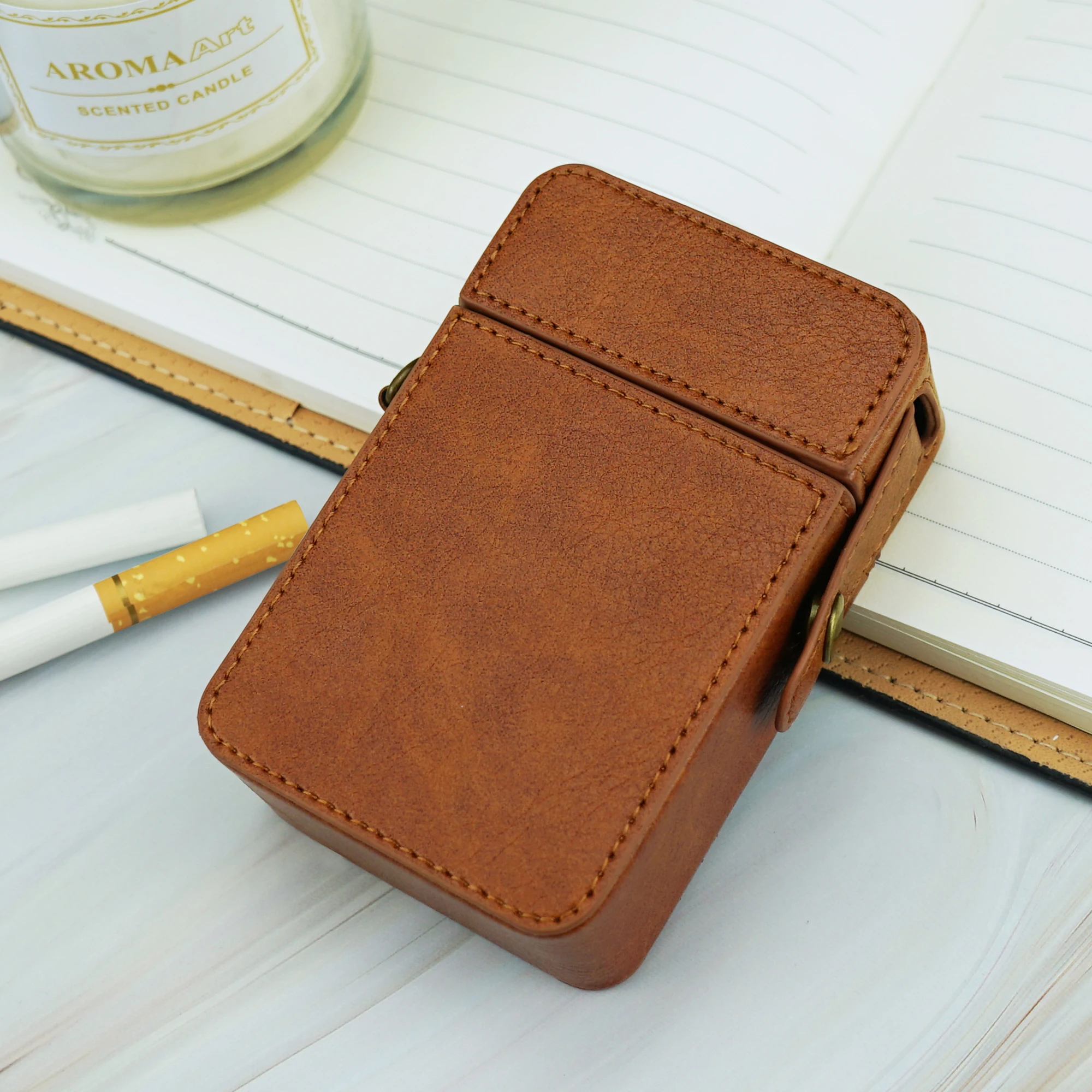 2021 New Genuine Leather Cigarette Case Big Capacity Cover Luxury PU Leather Cigarettes Box Holder Lighter Sleeve Women Men Gift