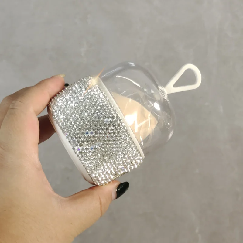 High appearance level beauty egg storage box artificial diamond-encrusted portable dustproof super soft with lid do not eat pink