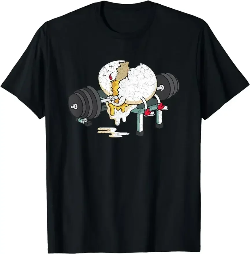 Funny Broken Egg Fitness Gym Barbell Weightlifting Exercise T-Shirt Women's Kids Classic Short Sleeve T-Shirt Tired Egg Fashion